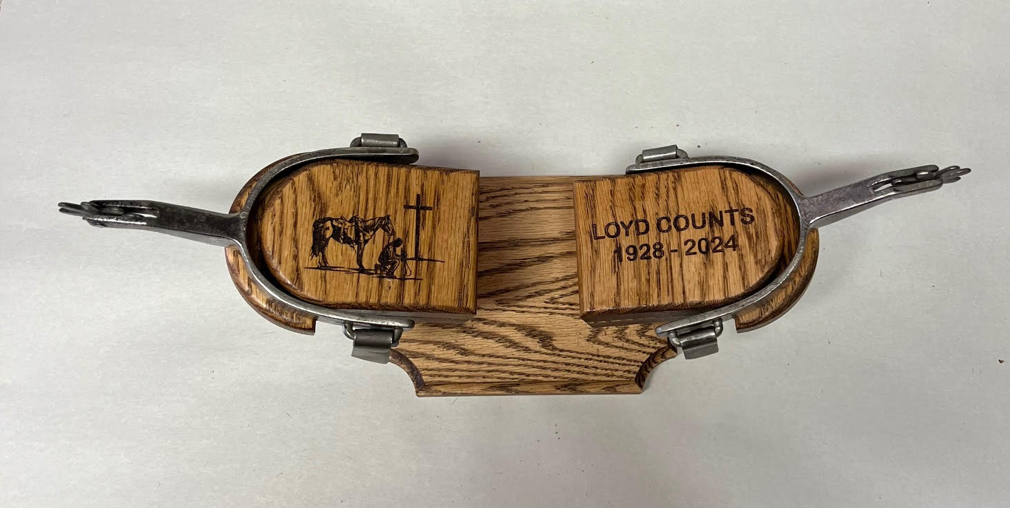 Personalized Trophy Spur Stands - Solid Oak