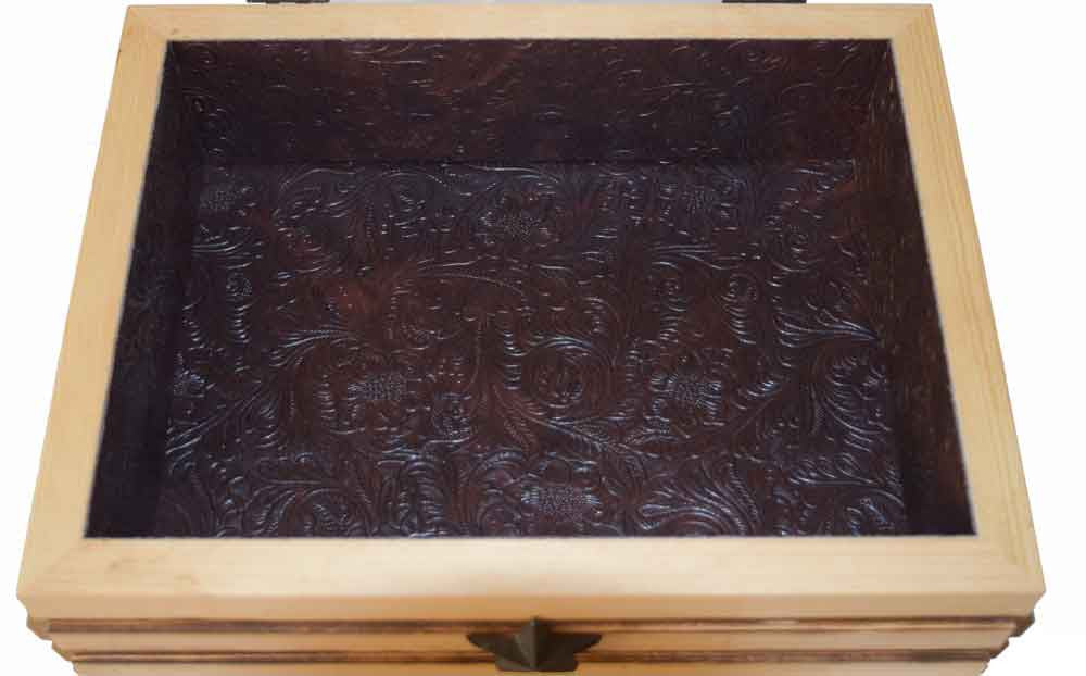 A&M Carved Handmade Jewelry Box - Faux Leather Lined
