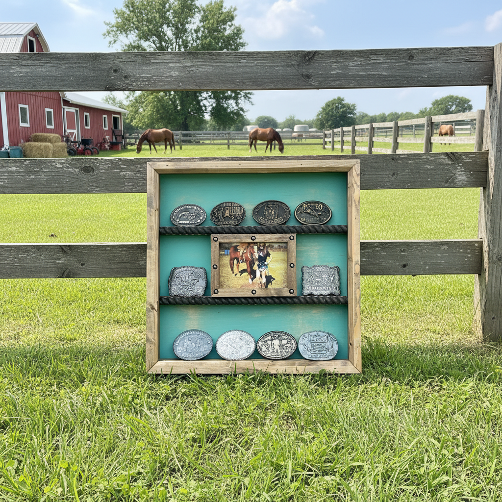 8 Buckle Western Buckle Display with 5x7 Frame - Other Backgrounds Available