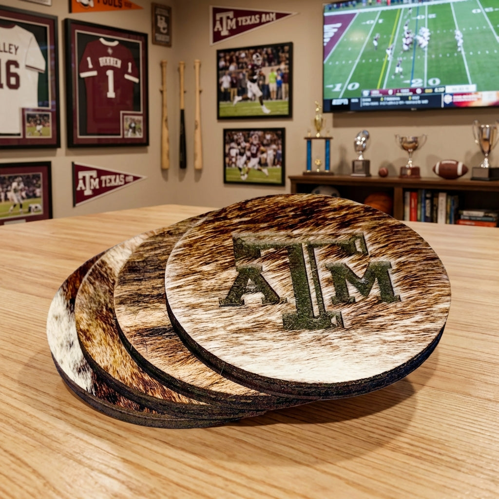 A&M Cowhide Coasters (set of 4)