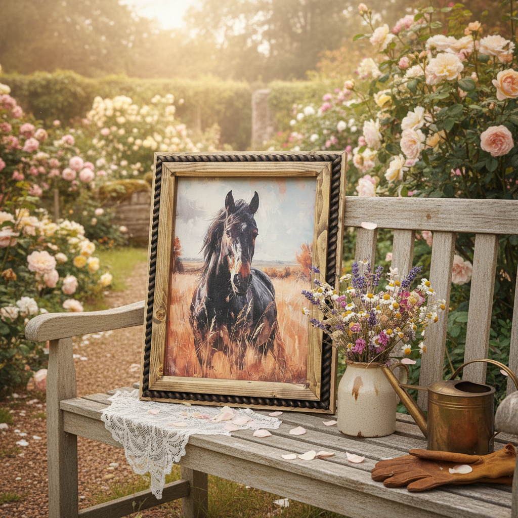 12" x 16" Black Beauty Canvas Print in Handcrafted Rustic Frame