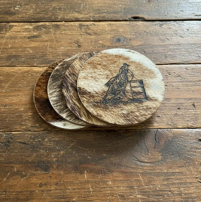 Barrel Racer Cowhide Coasters (set of 4)