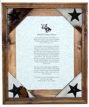 Rodeo Cowboy Prayer Framed in 8 x 10 Rustic Pine Frame.