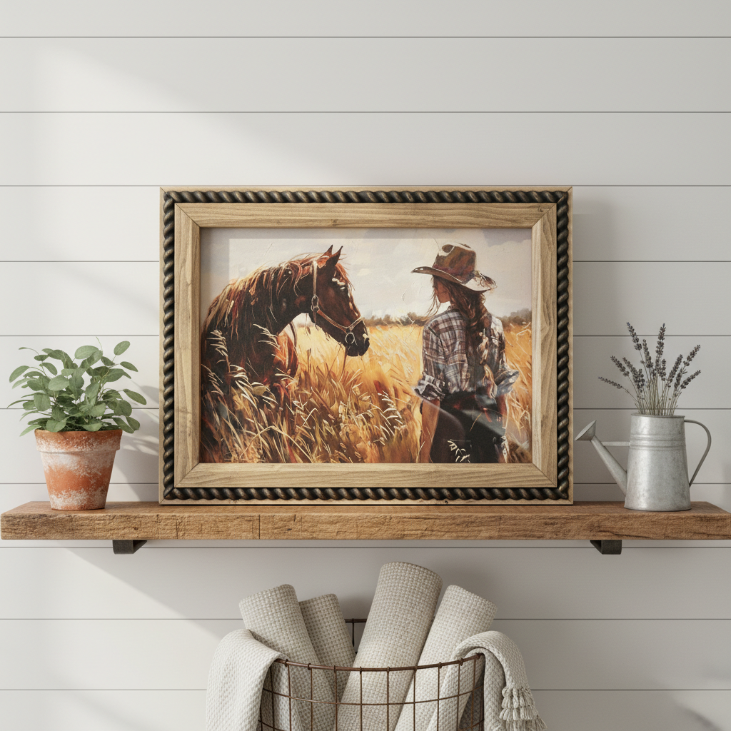 12" x 16" Rustic Equestrian Print in Handcrafted Rustic Frame