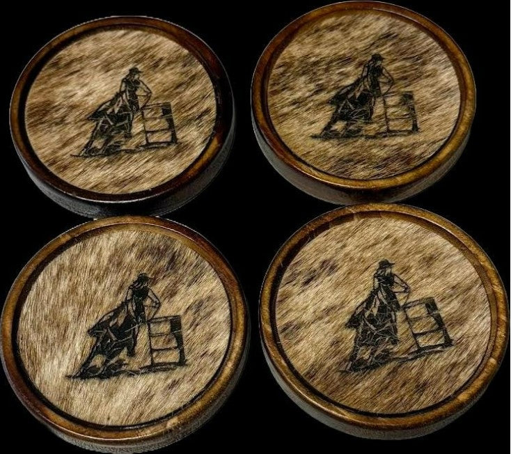 Monogram Cowhide and Wood Coasters (set of 4)