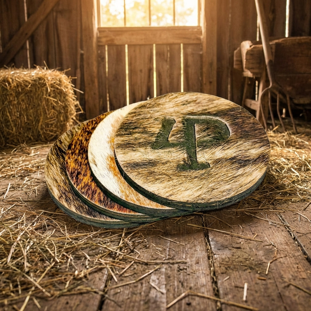 Branded Cowhide Coasters (set of 4)