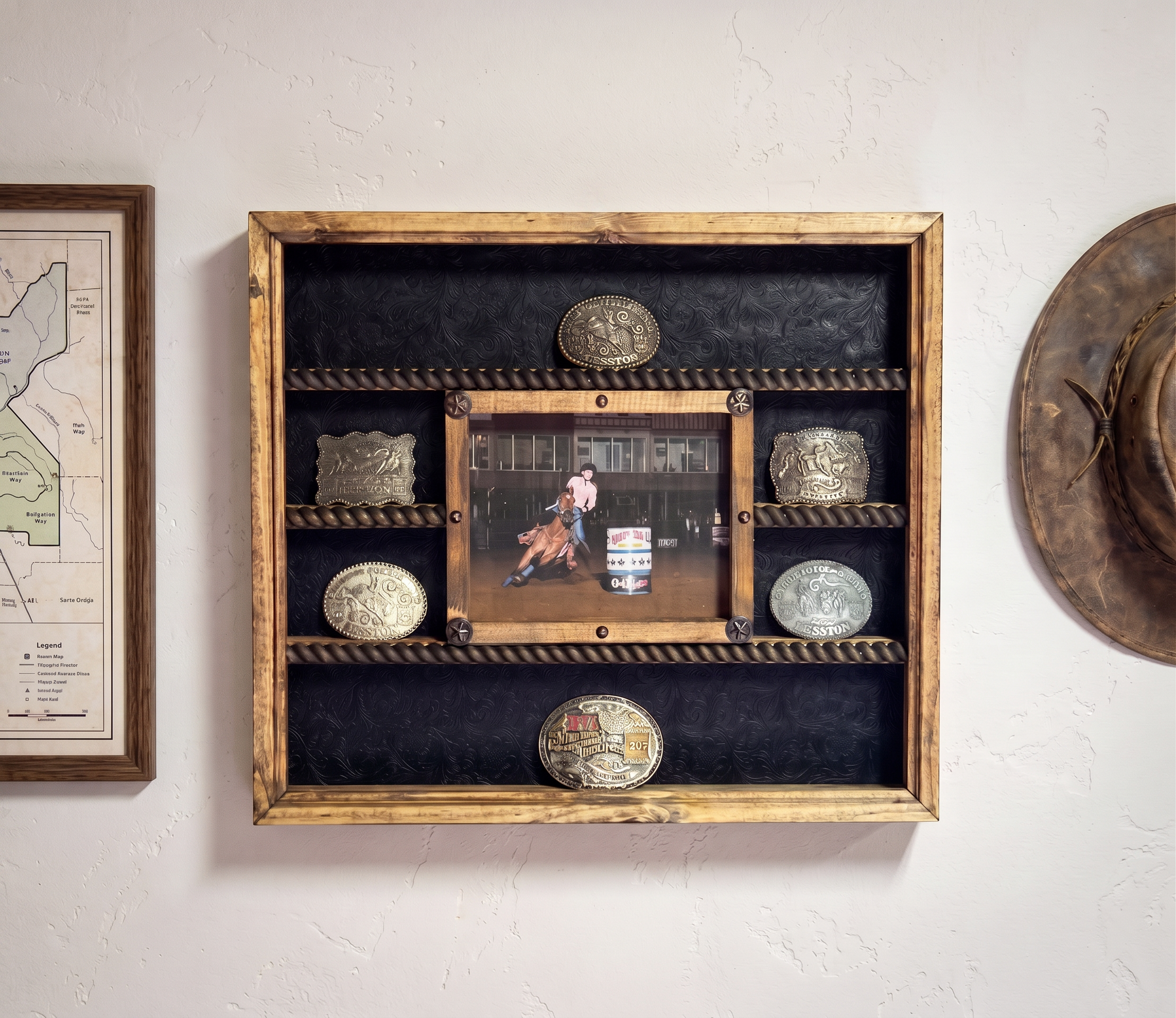 14 Buckle Display with 8x10 Picture Frame - Black Faux Leather