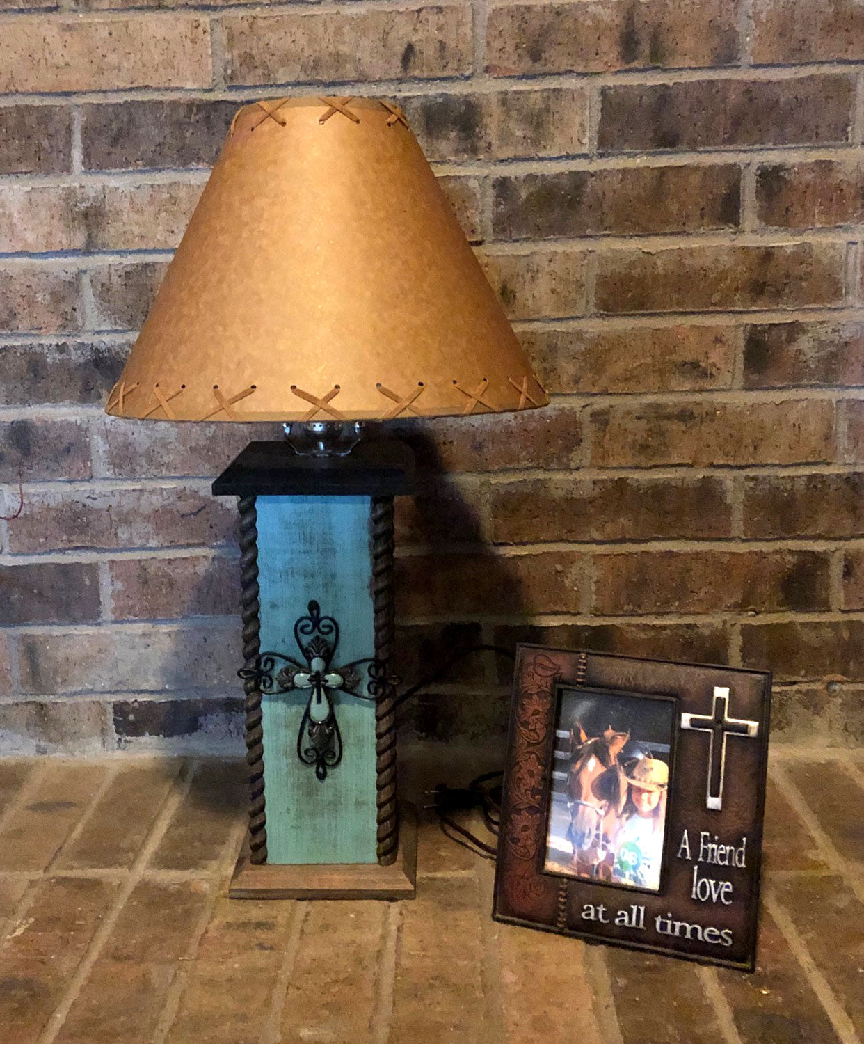 Unique 24" Western Table Lamp, weathered Turquoise. These beautiful Western table lamps are perfect for the cabin or your rustic Decor
