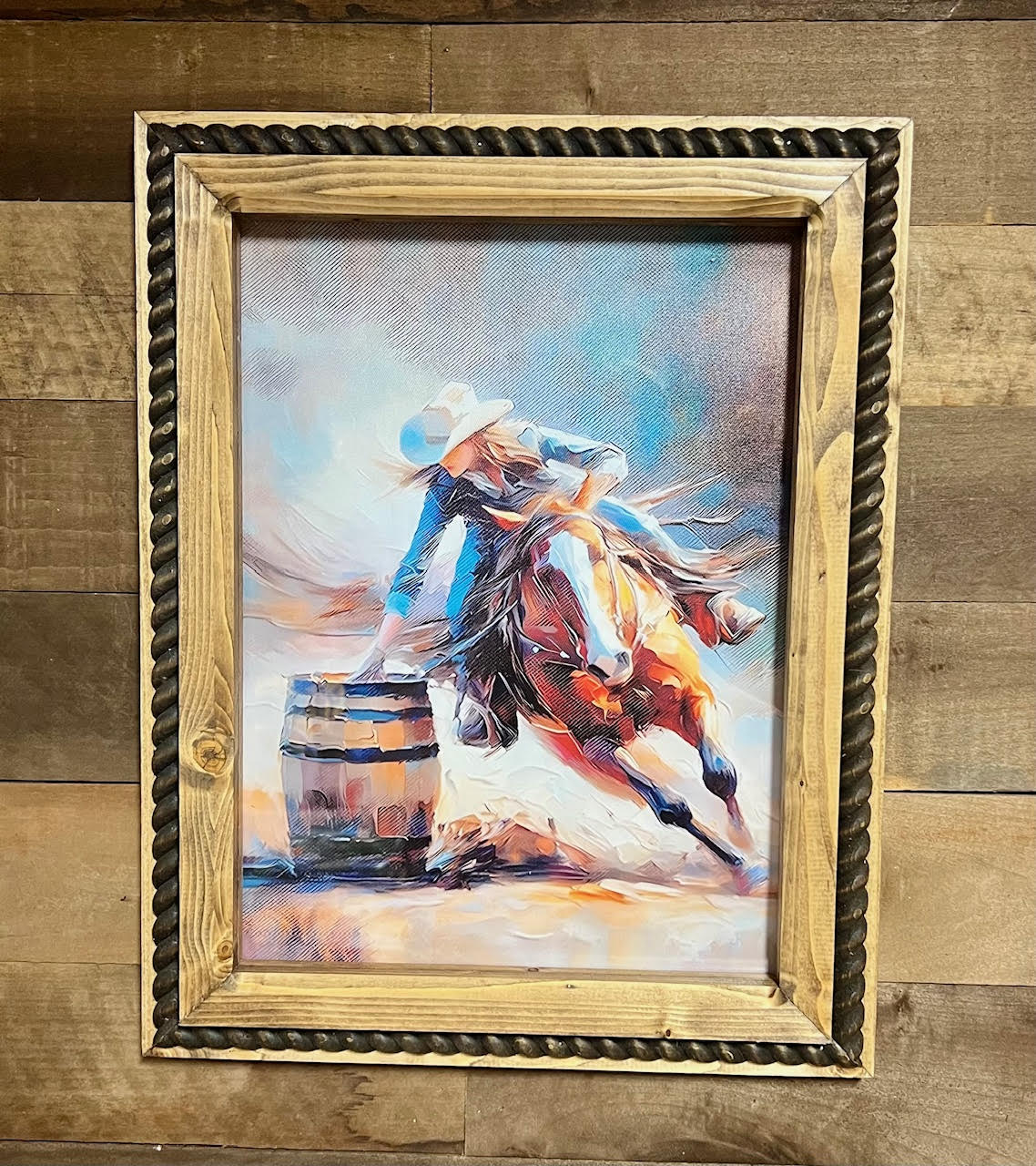 12" x 16" Barrel Racer Canvas Print in Handcrafted Rustic Frame image 0