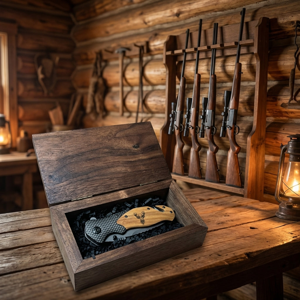 Personalized Wood Pocket Knives with Walnut Presentation Box