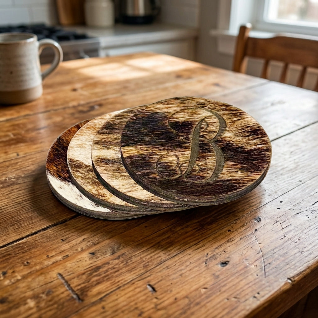 Monogram Cowhide Coasters (set of 4)