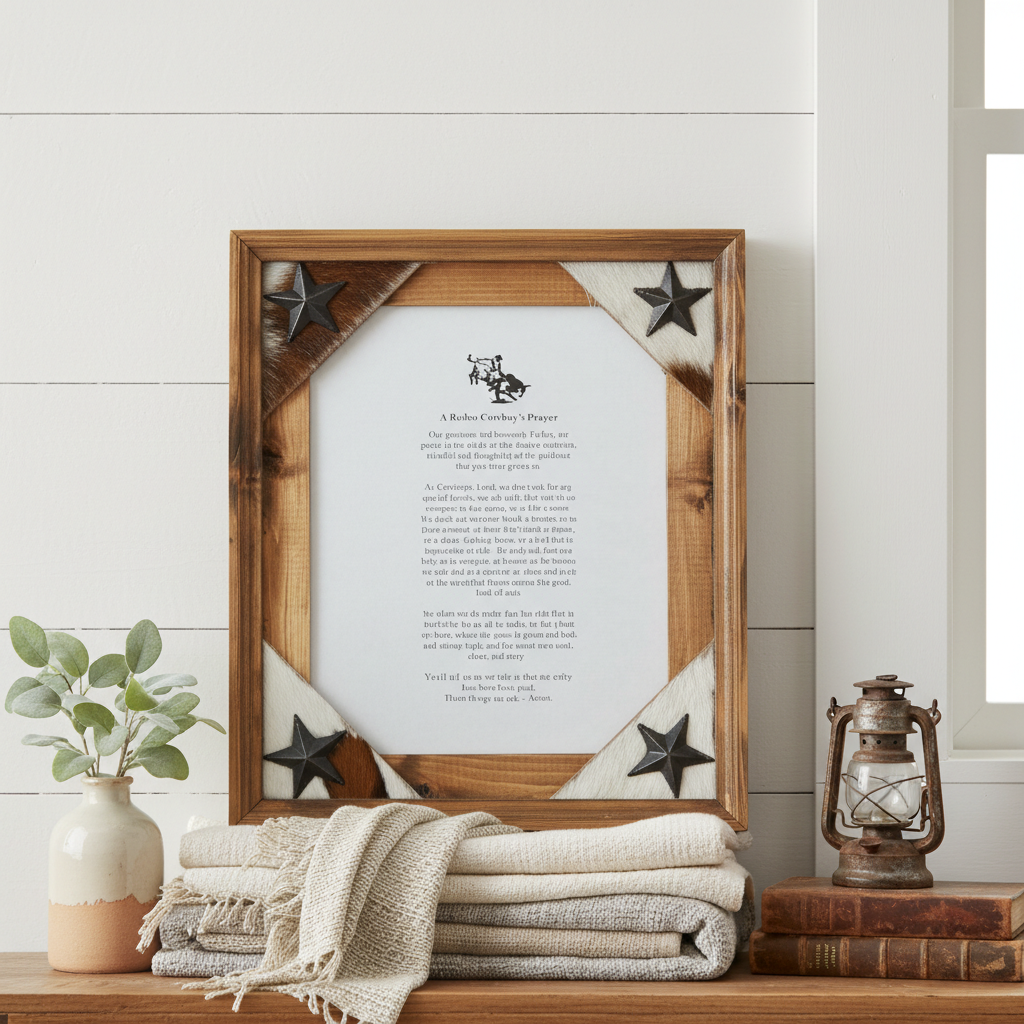 Rodeo Cowboy Prayer Framed in 8 x 10 Rustic Pine Frame.