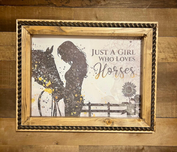 12" x 16" Just a Girl Who Loves Horses Canvas Print in Handcrafted Rustic Frame