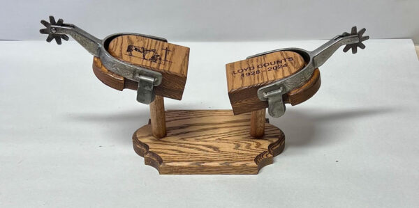 Personalized Trophy Spur Stands - Solid Oak