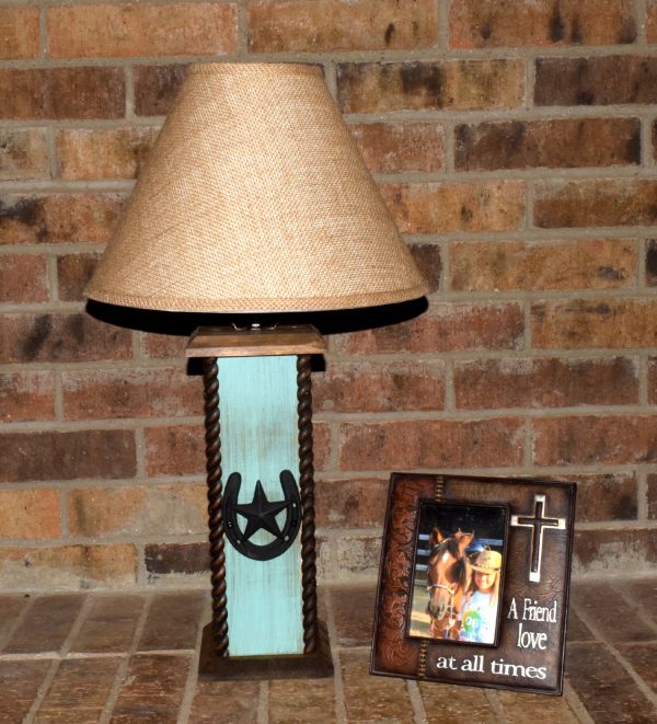 24" Rustic Lamps - Star & Horseshoe Table Lamp - Turquoise. These beautiful Western table lamps are perfect for the cabin or Rustic Decor - Image 2